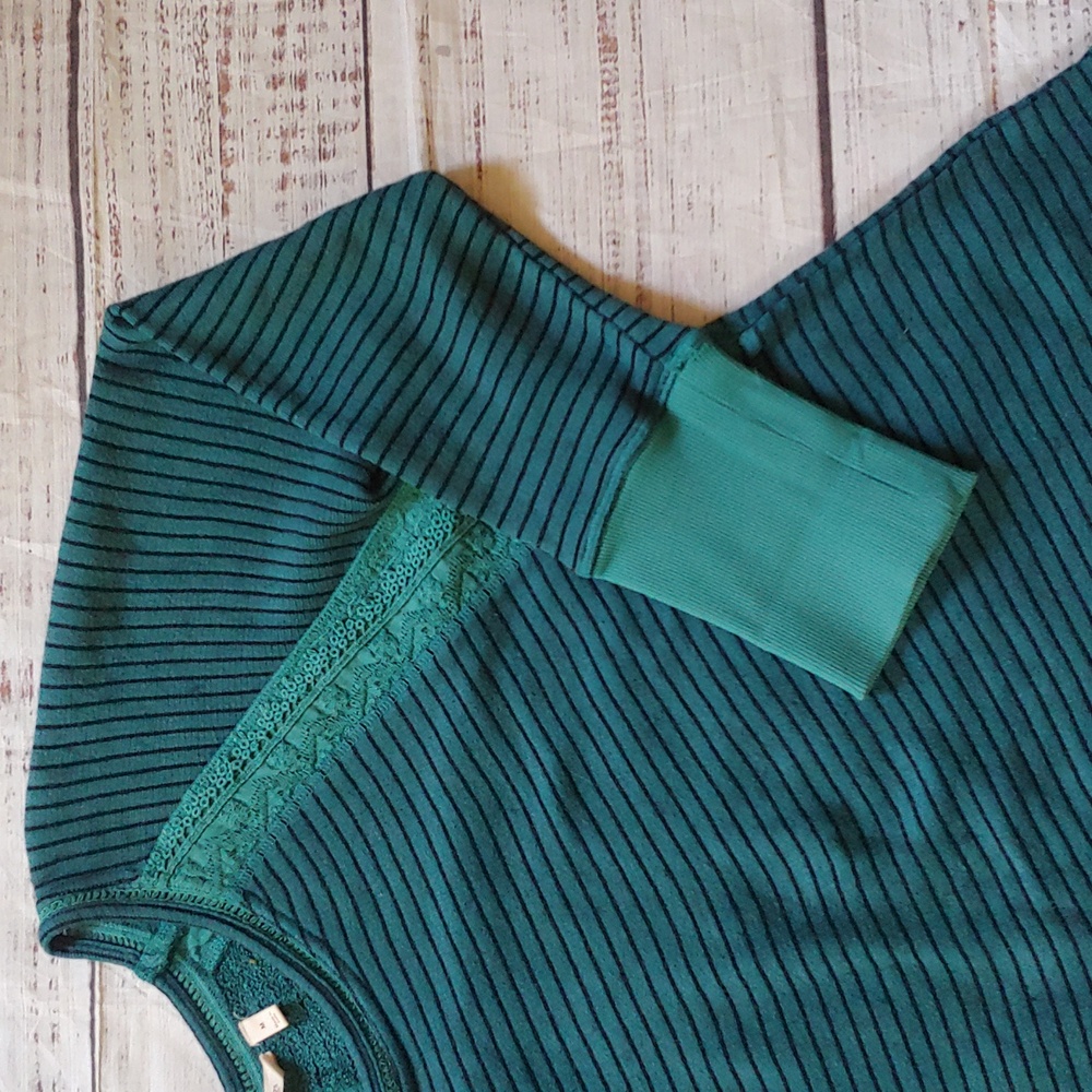 Soft Surroundings Teal Striped Sweatshirt Knit Top - Picture 4 of 9